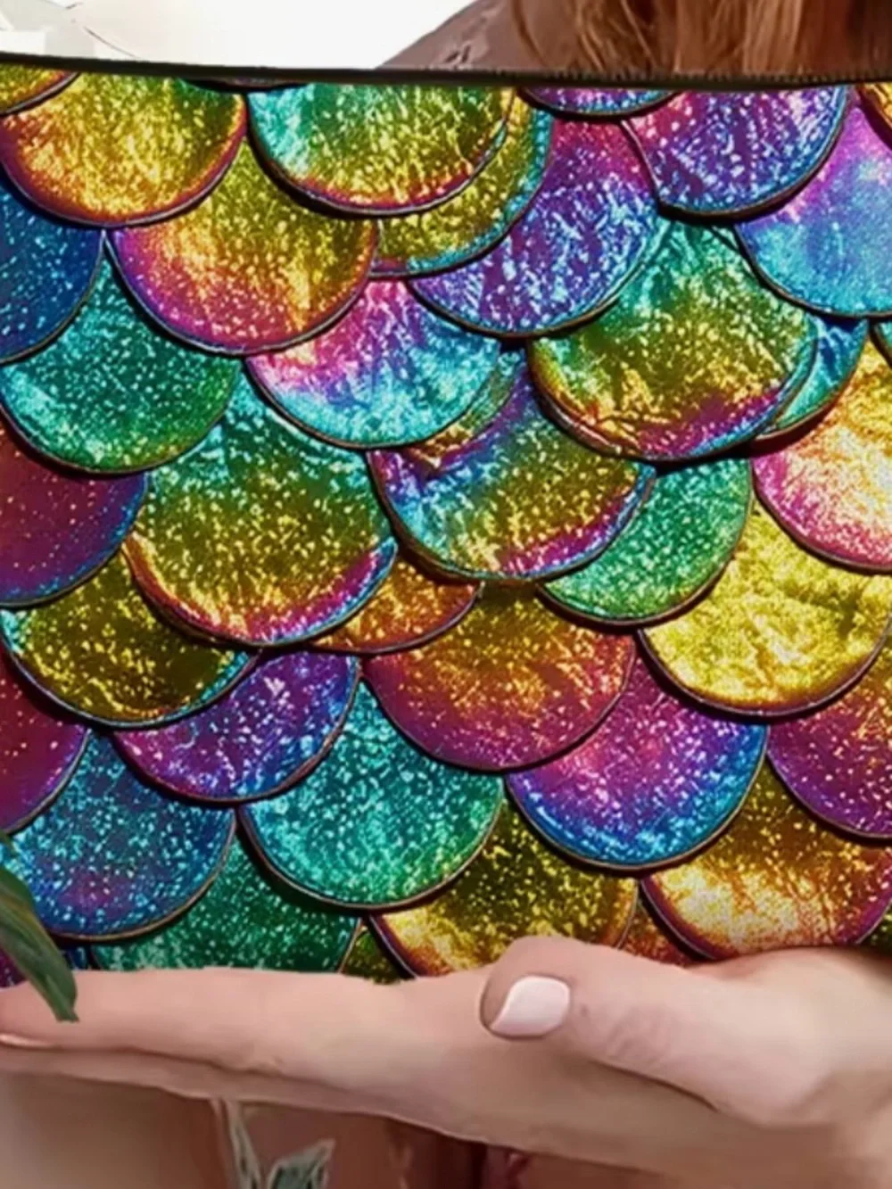 Matte finish Multicolor Mermaid Scale printed Cosmetic Bag